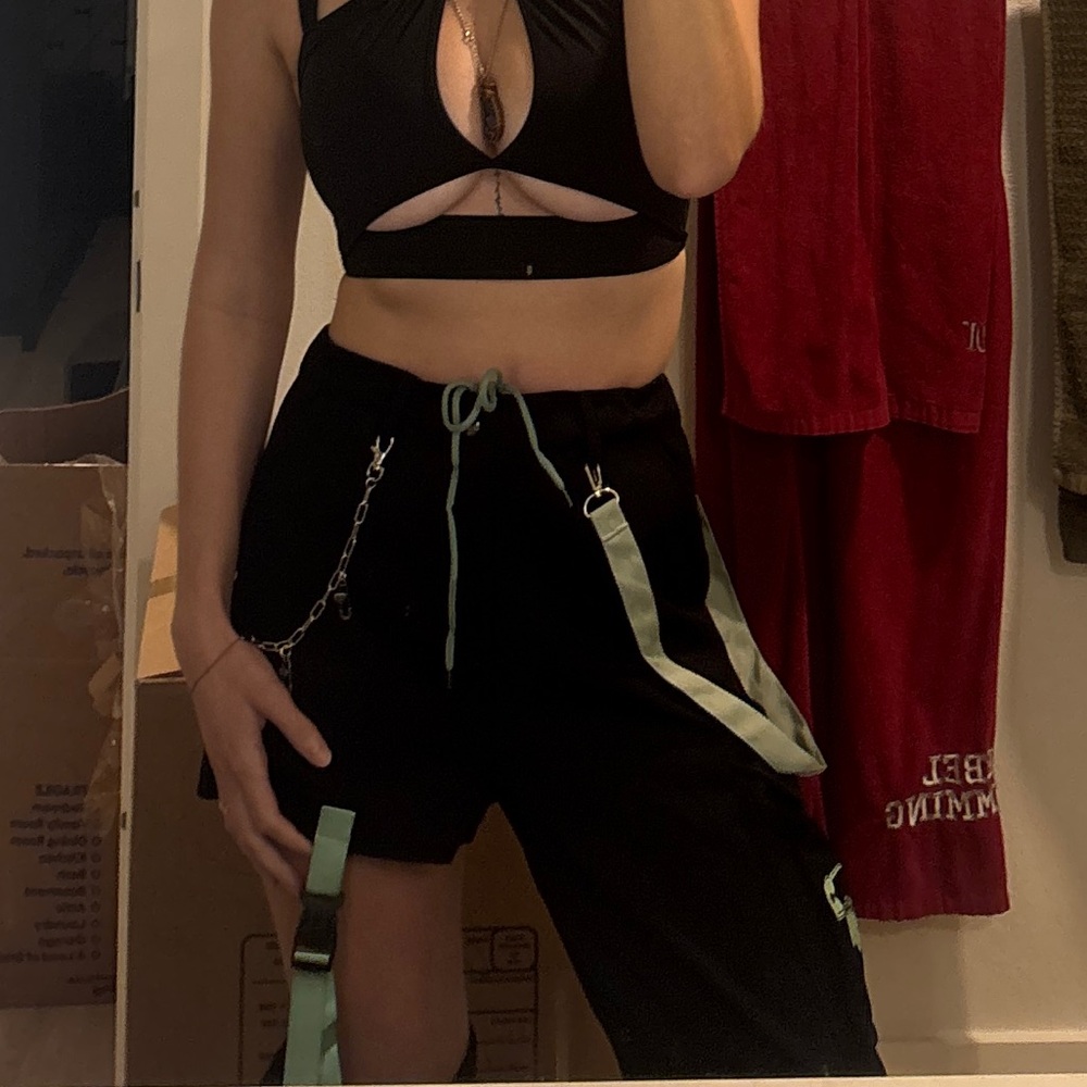 iHeartRaves Get Bent Black Track Pants with Green Accents - Picture 3 of 3